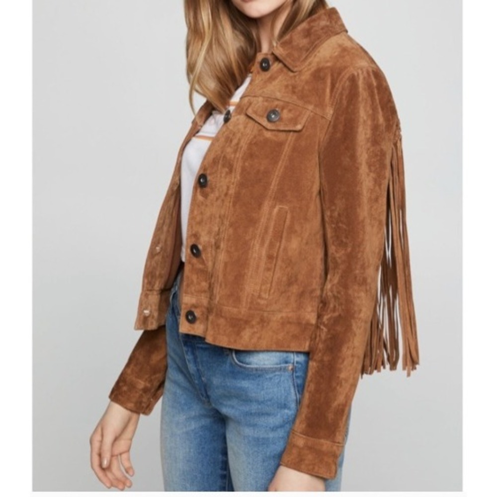 BCBGeneration Suede Trucker Jacket Women's Size Small Taupe Brown Button Up